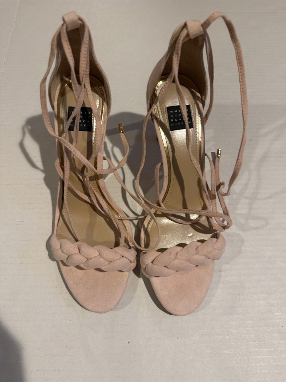 White House Black Market Blush Braided Lace-Up Heels